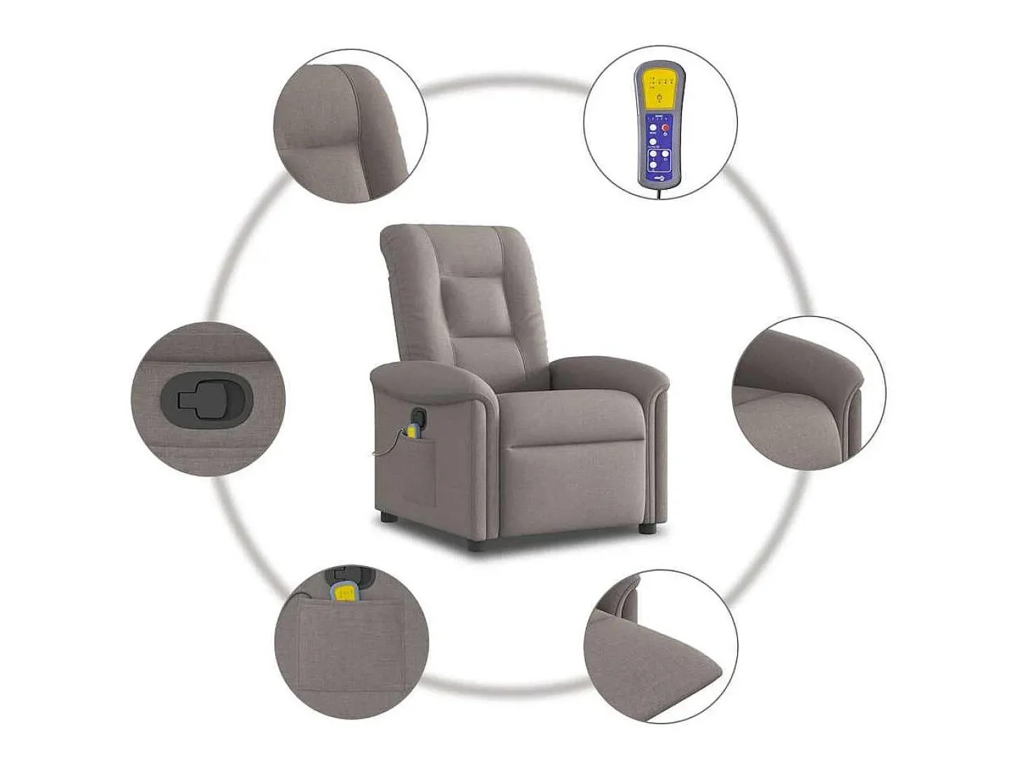 Poltrona de massagens reclinável tecido cinzento-acastanhado SHL700435