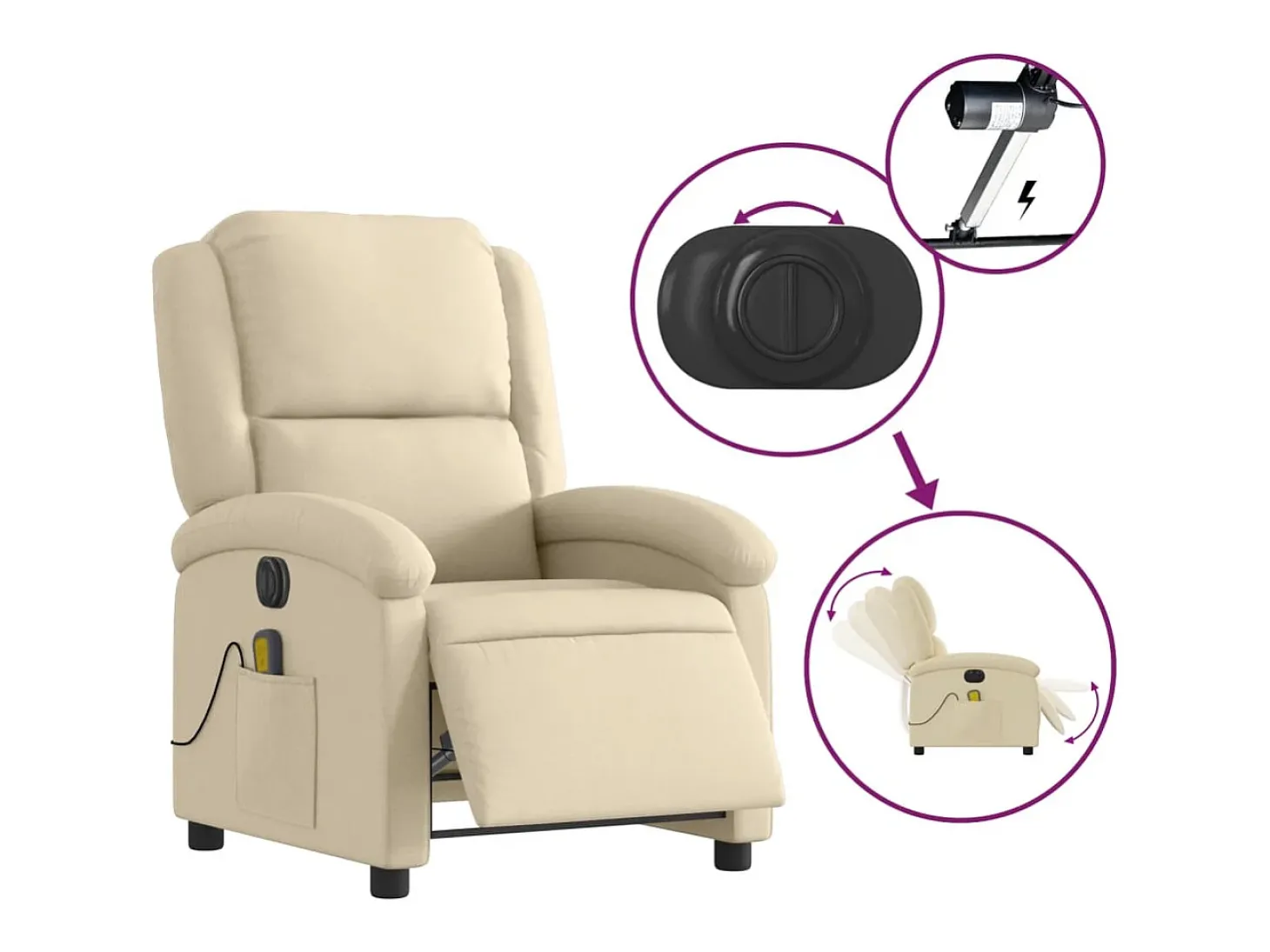 Poltrona de massagens reclinável elétrica tecido creme SHL119006