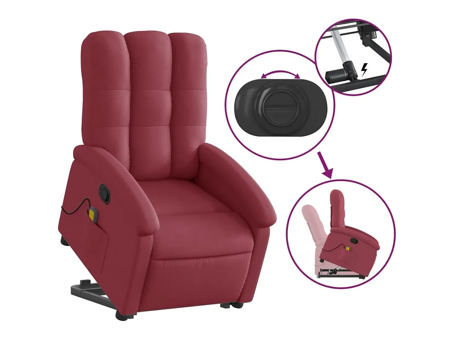 Poltrona de massagens reclin. elevatória tecido vermelho tinto SHL992427