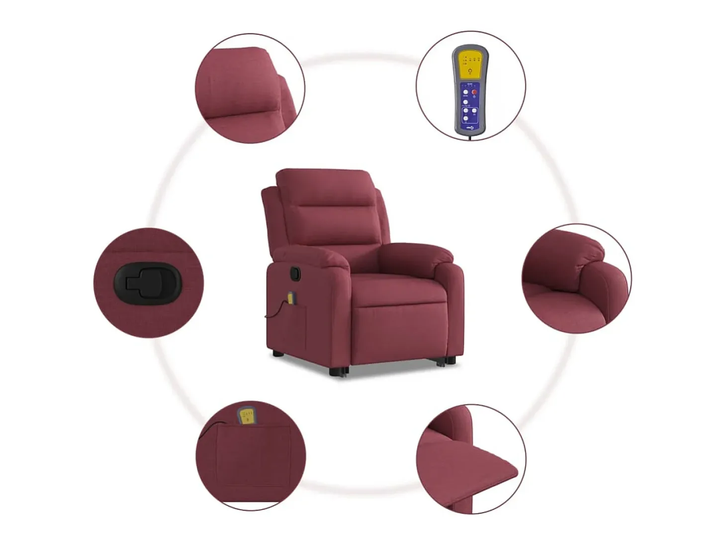 Poltrona de massagens reclin. elevatória tecido vermelho tinto SHL584124