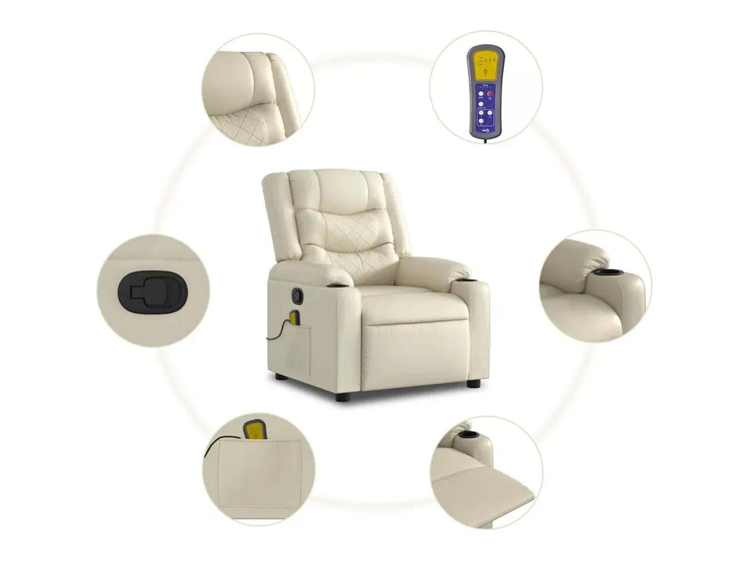 Poltrona de massagens reclinável couro artificial cor creme SHL832855