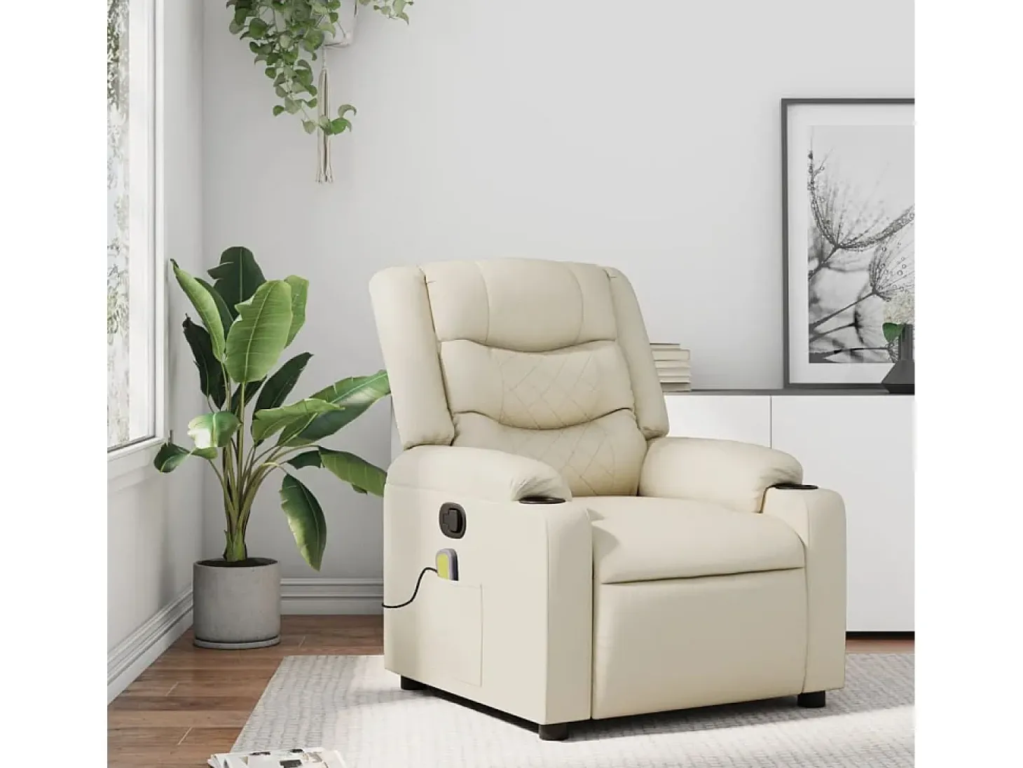 Poltrona de massagens reclinável couro artificial cor creme SHL832855