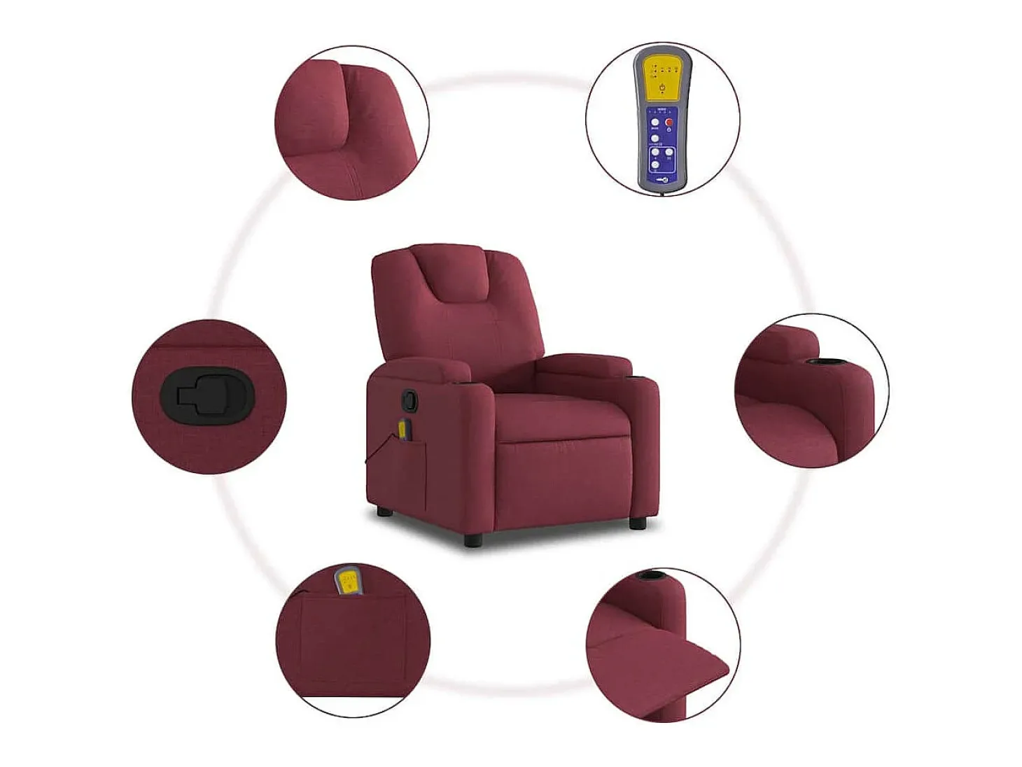 Poltrona de massagens reclinável tecido vermelho tinto SHL582282