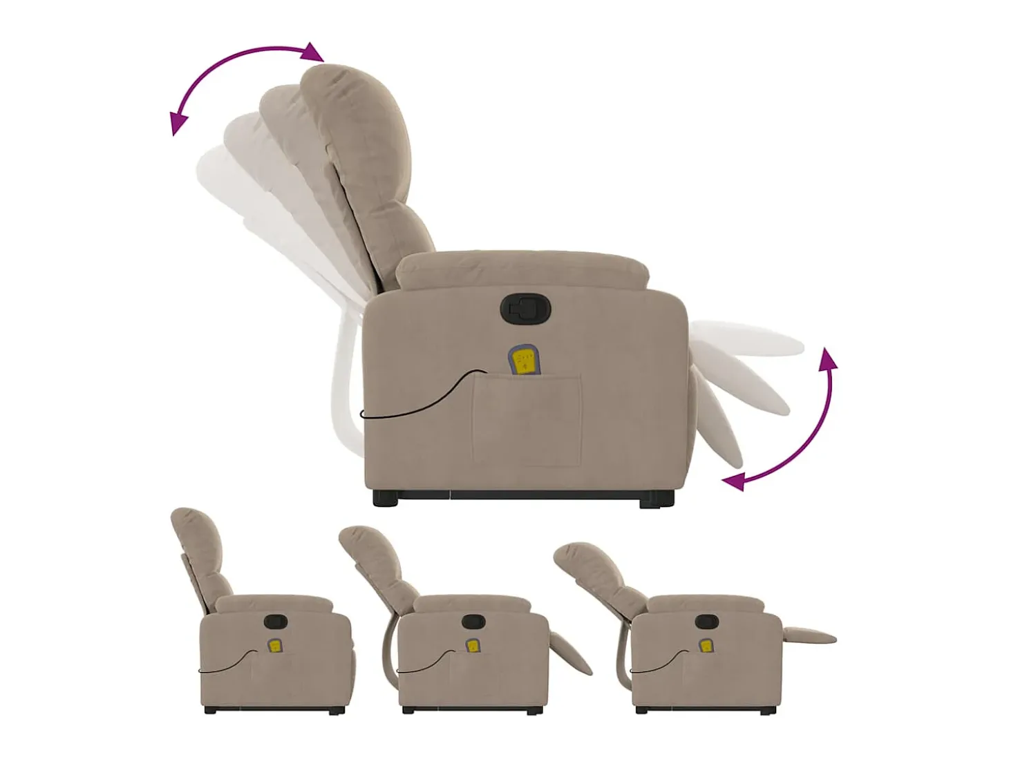 Poltrona de massagens reclinável microfibra cinza-acastanhado