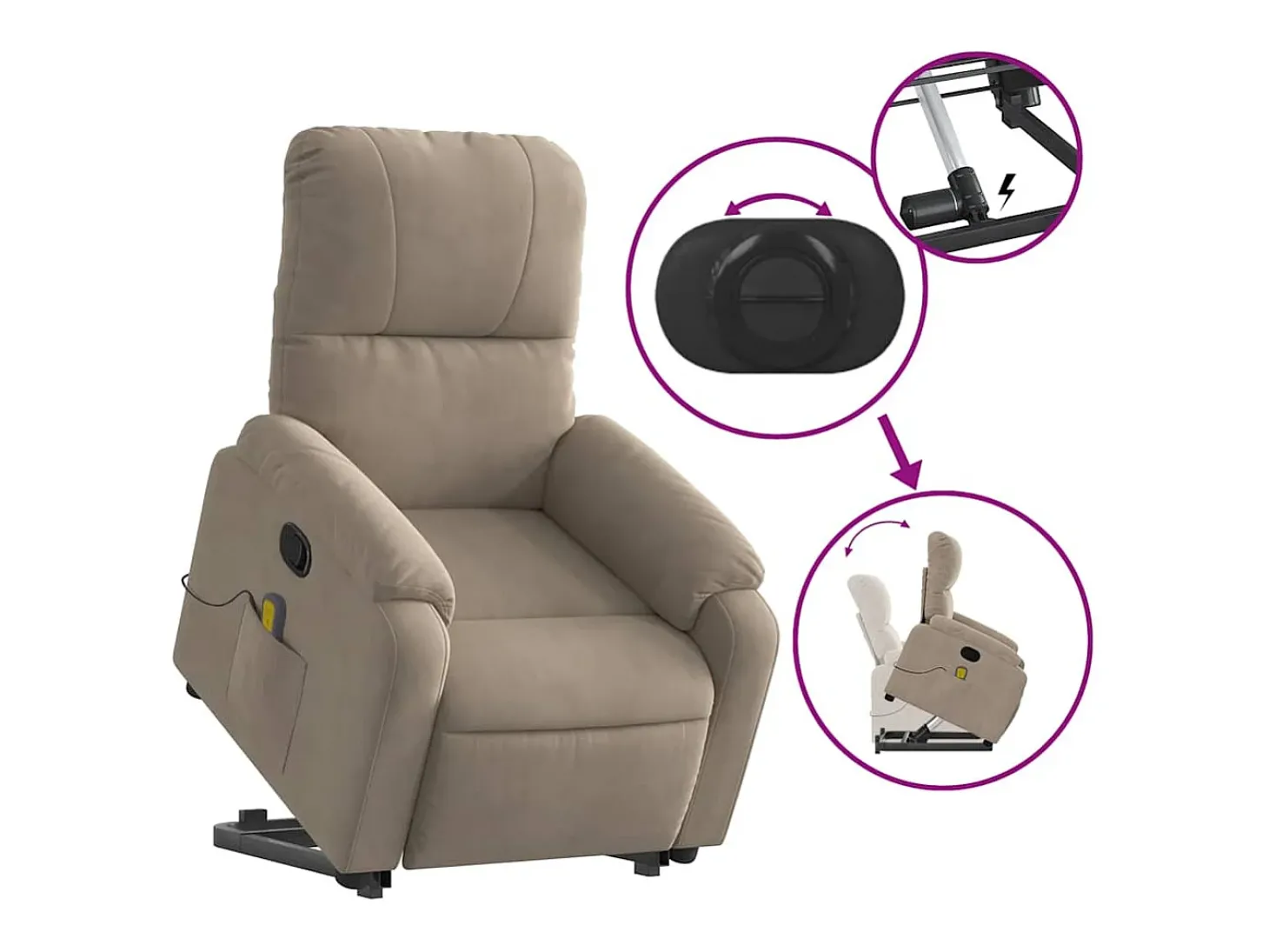 Poltrona de massagens reclinável microfibra cinza-acastanhado
