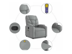 Poltrona de massagens reclinável tecido cinzento-claro