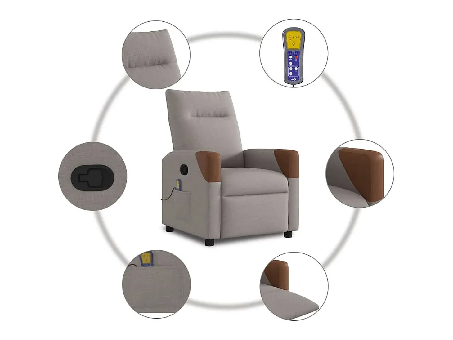 Poltrona de massagens reclinável tecido cinzento-acastanhado SHL773796