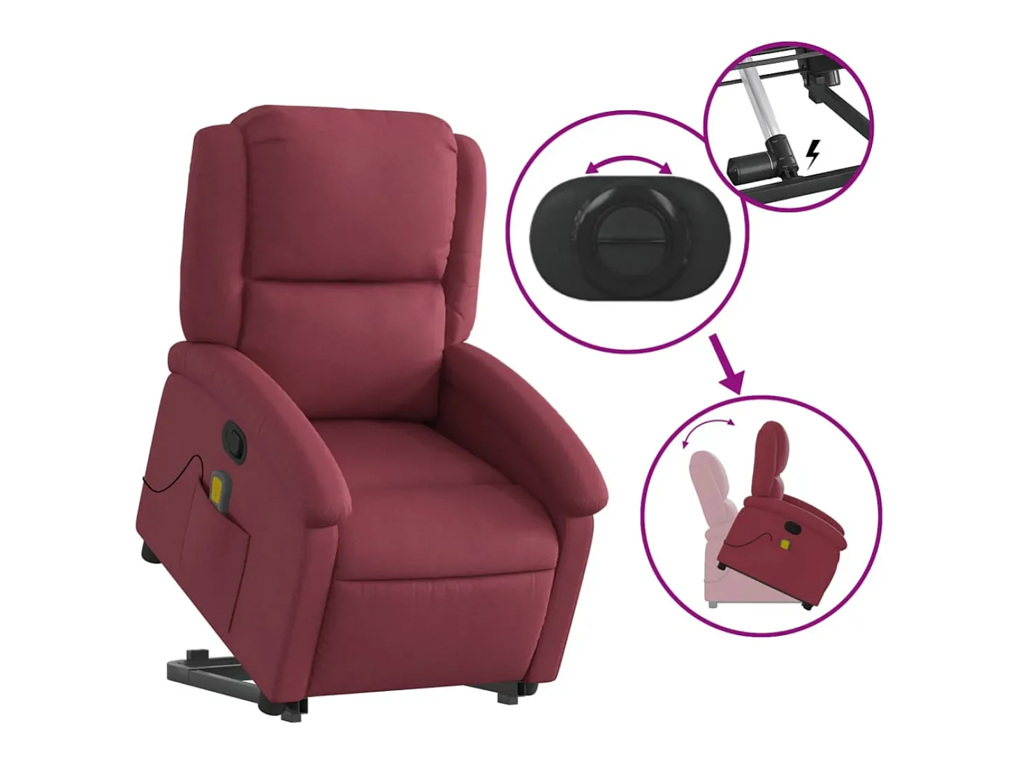 Poltrona de massagens reclin. elevatória tecido vermelho tinto SHL74993