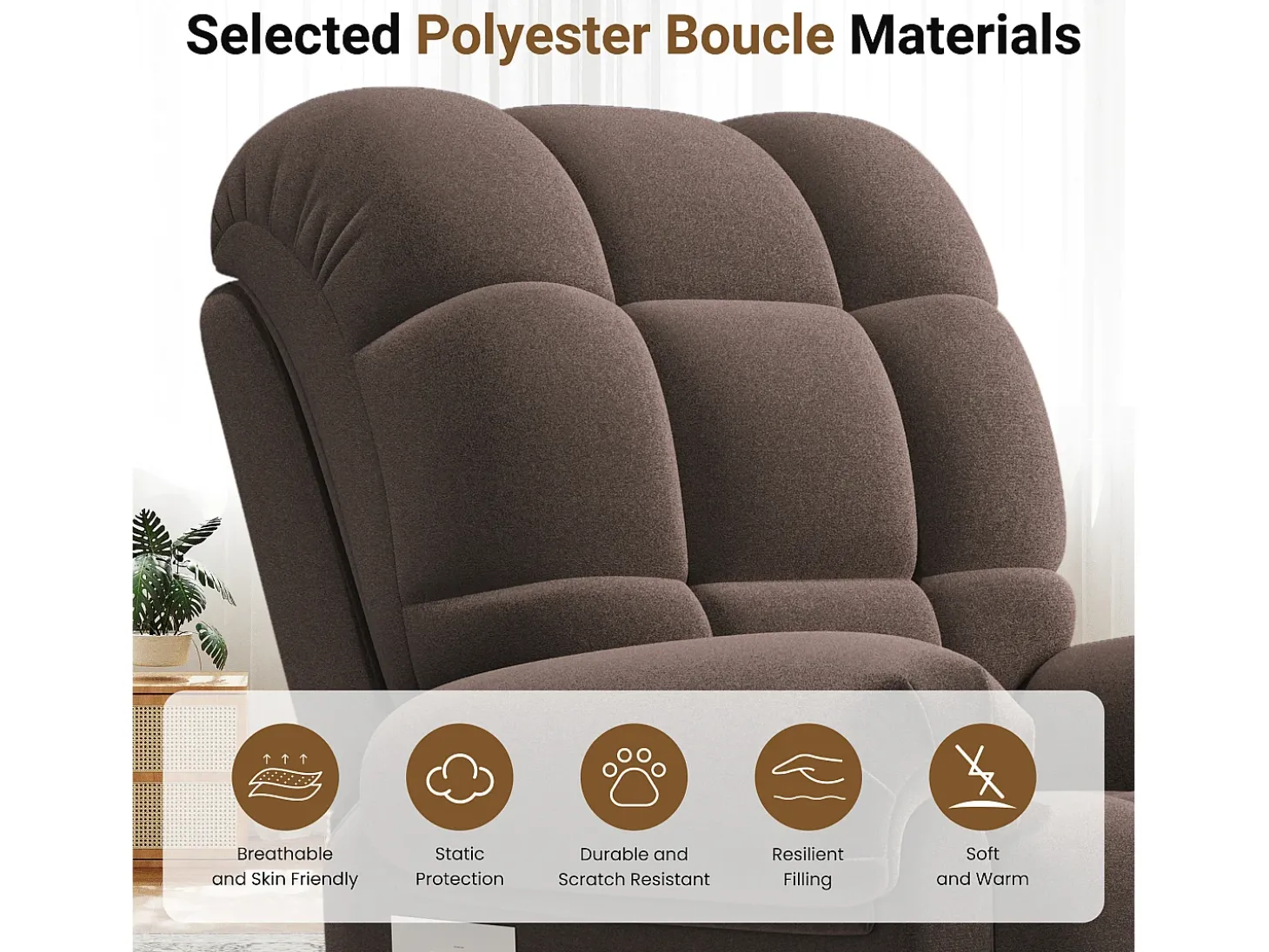 Poltrona de relaxamento elétrico com apoio de pé e USB, veludo de pelúcia, cadeira de lazer ajustável, anti-estática, 96x97x104cm, Brown