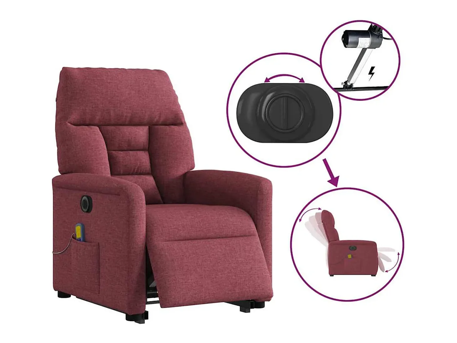 Poltrona elevatória de massagens elétrica tecido vermelho tinto SHL697197