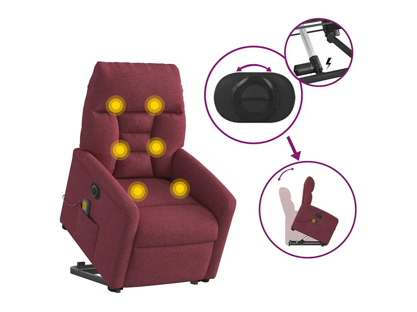 Poltrona elevatória de massagens elétrica tecido vermelho tinto SHL697197