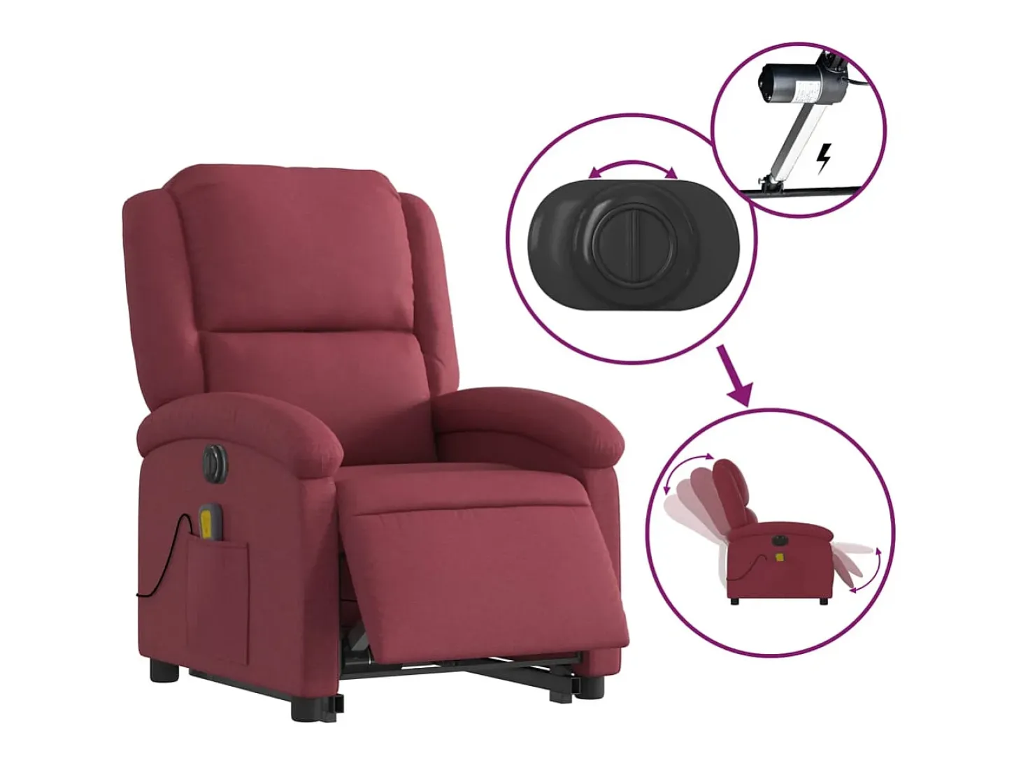 Poltrona elevatória de massagens elétrica tecido vermelho tinto SHL76060
