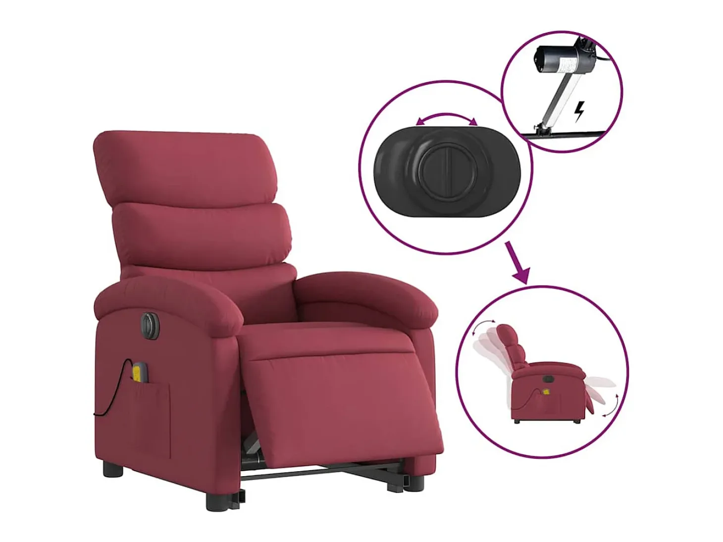 Poltrona elevatória de massagens elétrica tecido vermelho tinto SHL159505