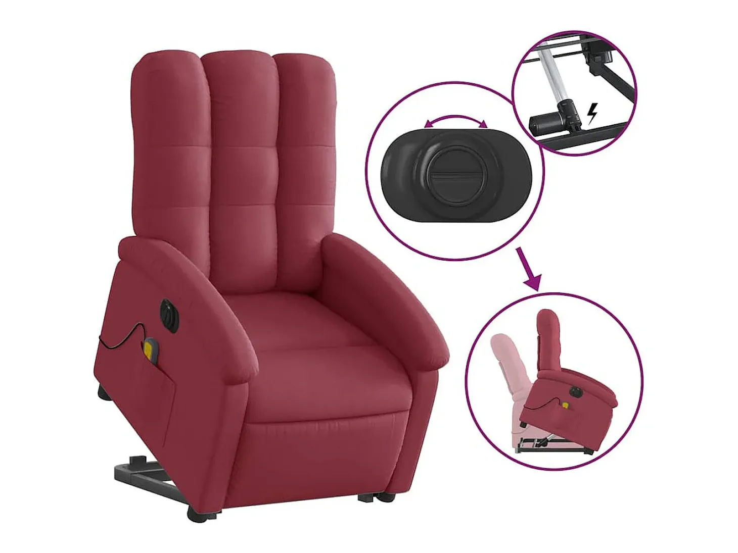 Poltrona elevatória de massagens elétrica tecido vermelho tinto SHL390838