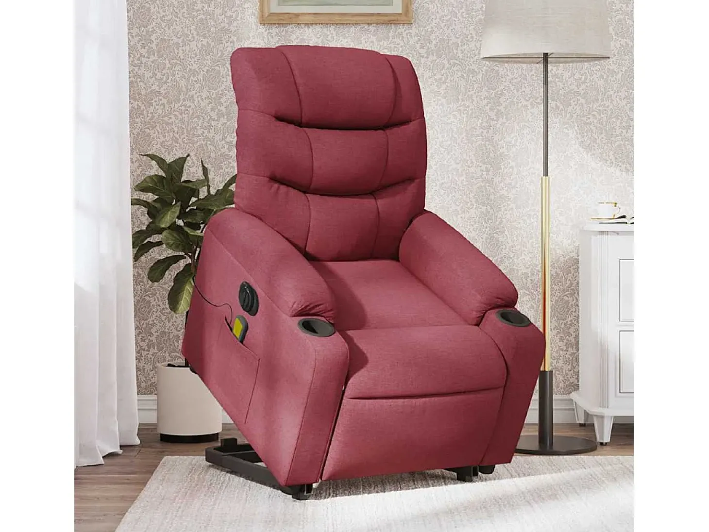 Poltrona elevatória de massagens elétrica tecido vermelho tinto SHL186268