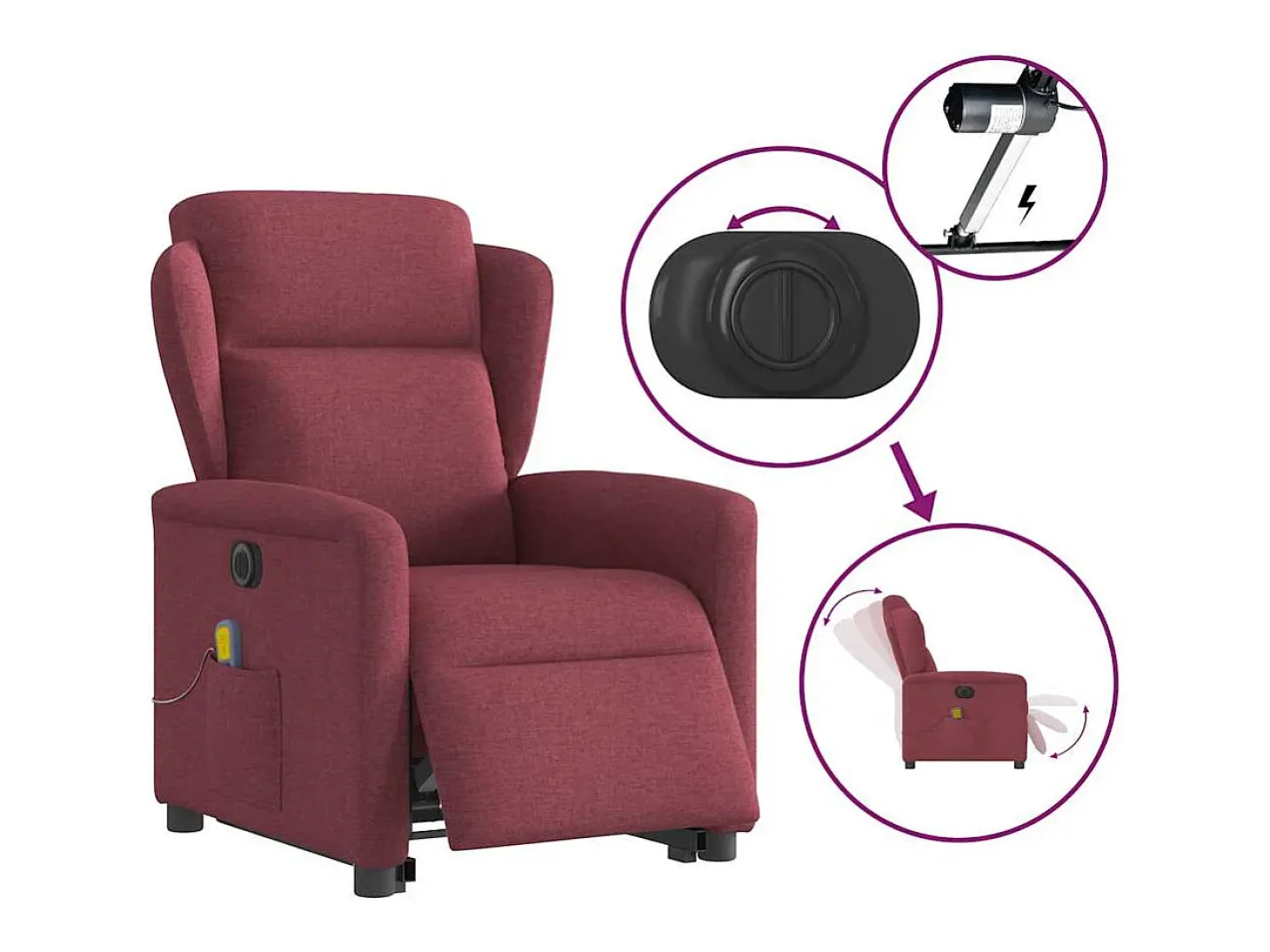 Poltrona elevatória de massagens elétrica tecido vermelho tinto SHL359514