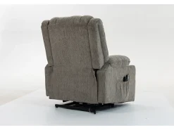 Poltrona elétrica com massagem e aquecimento - Com apoio para os pés e 2 bolsos laterais - Tecido castanho claro