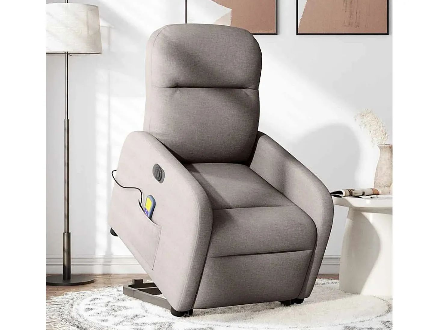 Poltrona elétrica elevatória massagens tecido cinza-acastanhado
