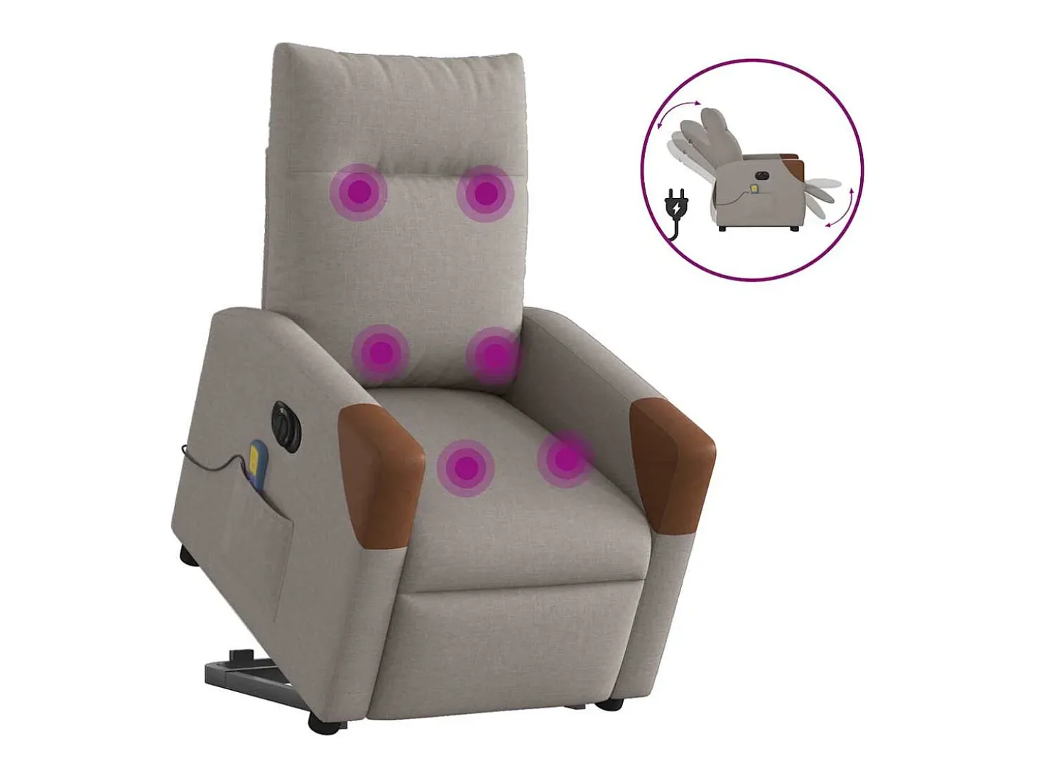 Poltrona elétrica elevatória massagens tecido cinza-acastanhado SHL33117