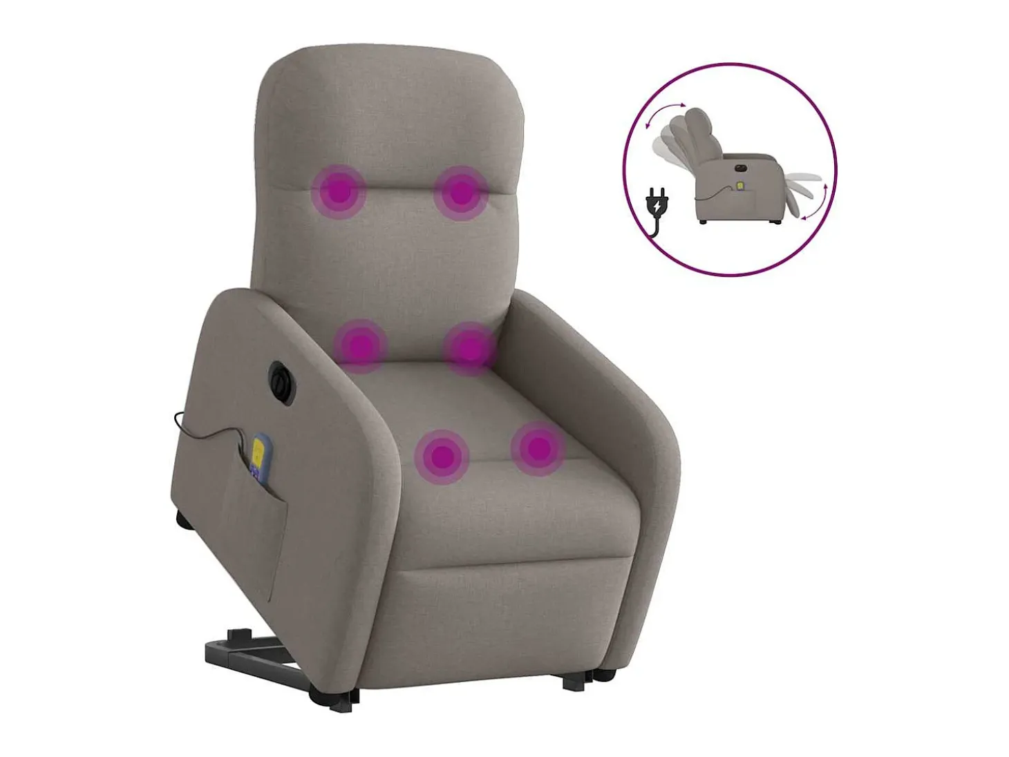 Poltrona elétrica elevatória massagens tecido cinza-acastanhado SHL400369