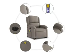 Poltrona elétrica elevatória massagens tecido cinza-acastanhado SHL670479