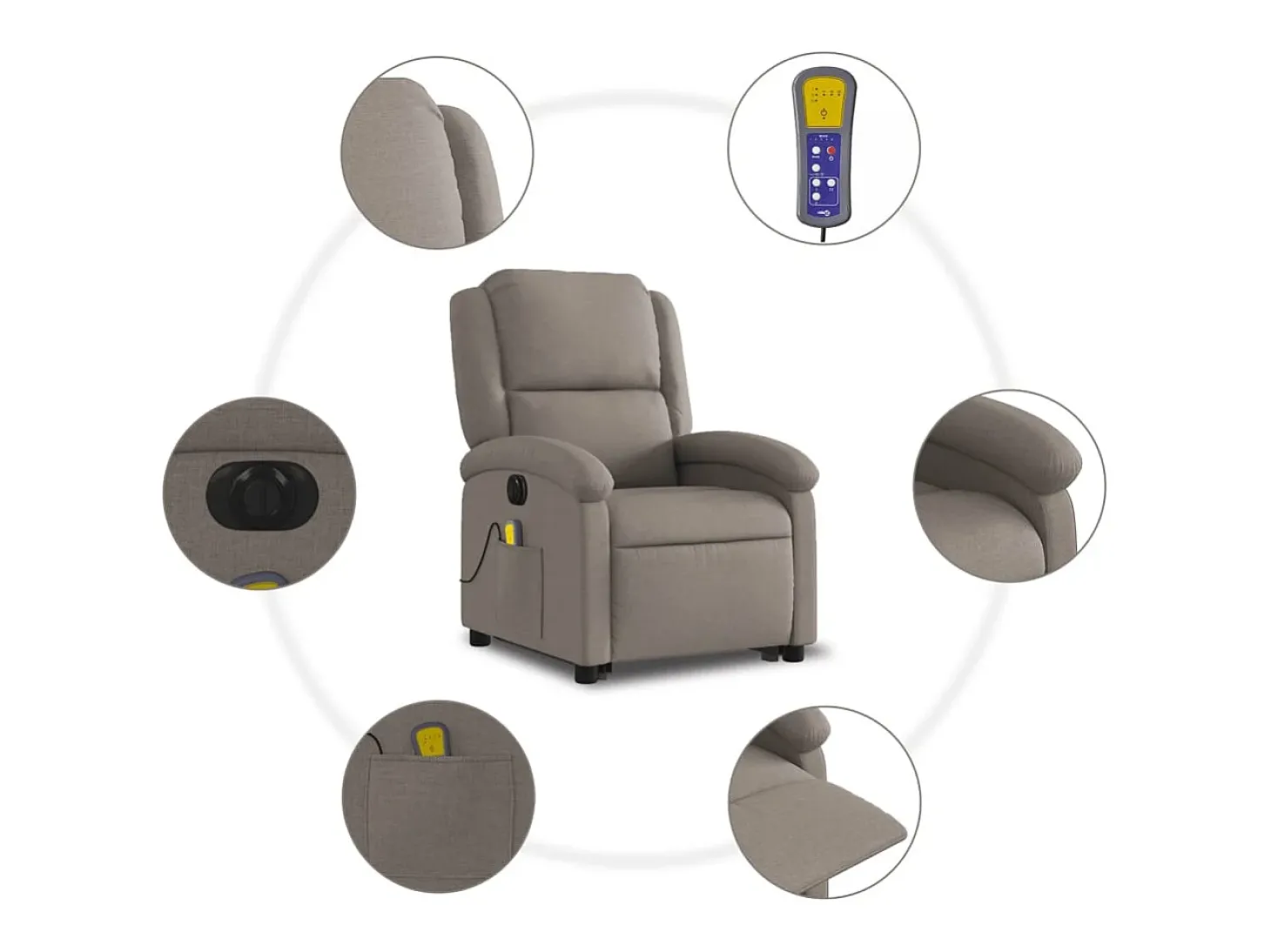 Poltrona elétrica elevatória massagens tecido cinza-acastanhado SHL670479