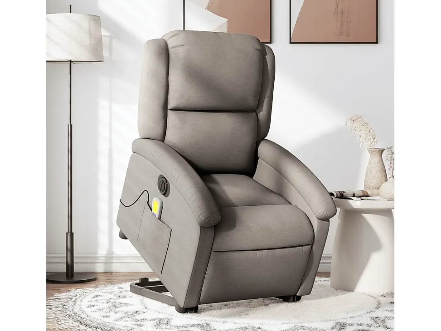 Poltrona elétrica elevatória massagens tecido cinza-acastanhado SHL670479