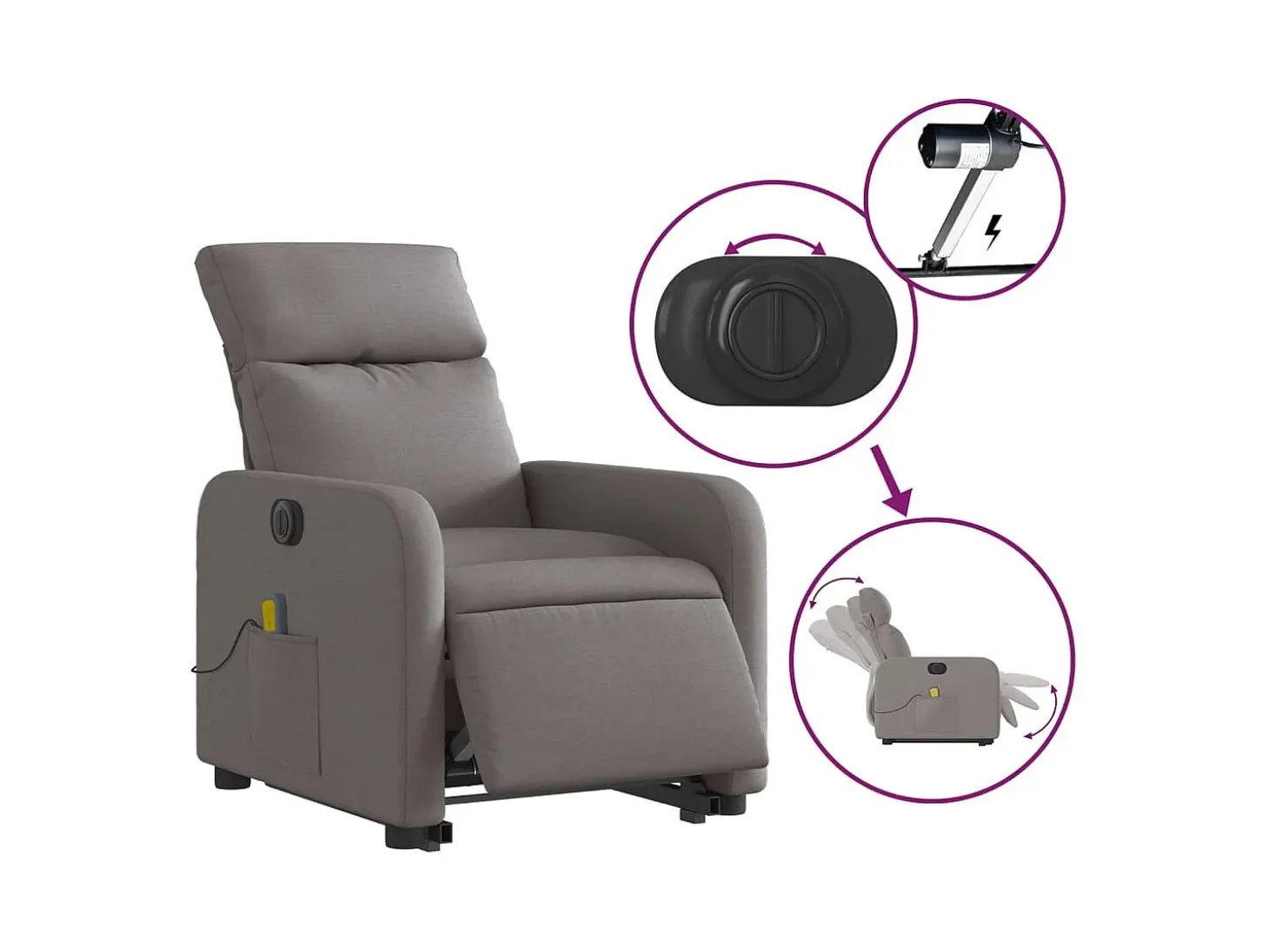 Poltrona elétrica elevatória massagens tecido cinza-acastanhado SHL351508