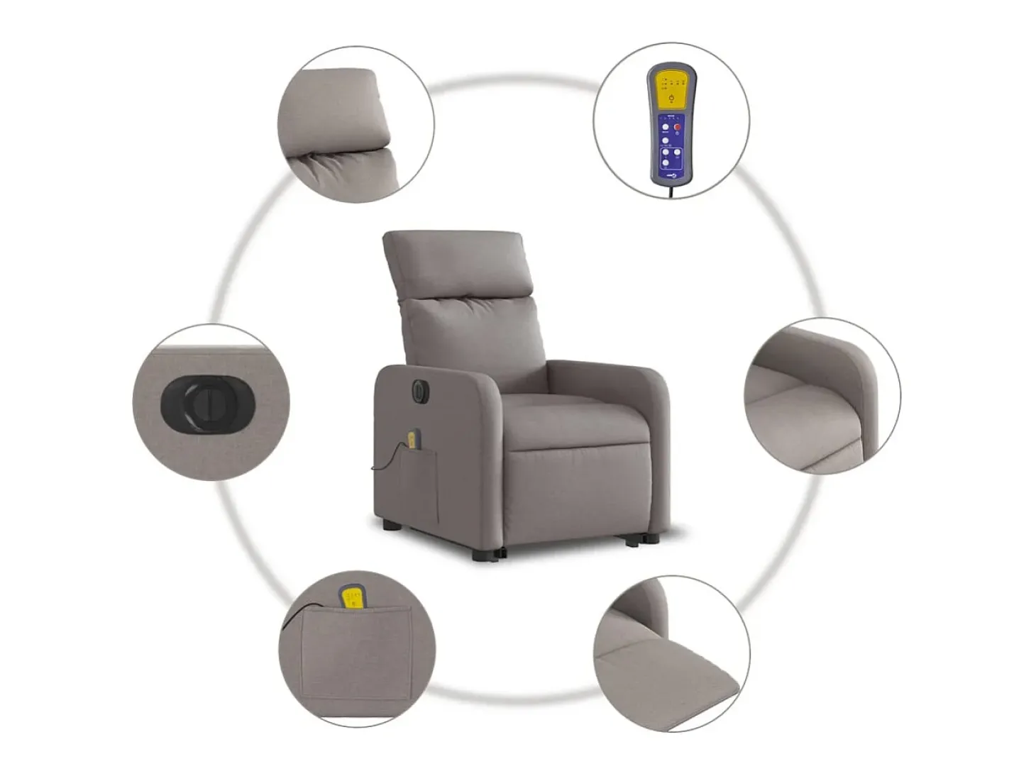 Poltrona elétrica elevatória massagens tecido cinza-acastanhado SHL351508