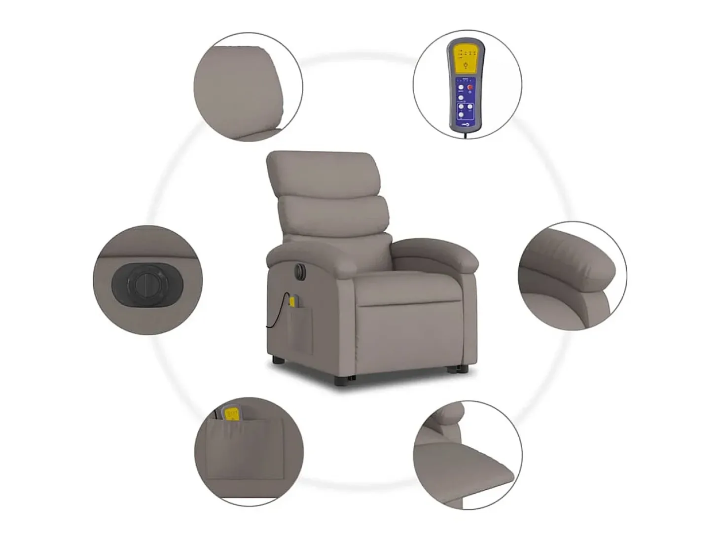 Poltrona elétrica elevatória massagens tecido cinza-acastanhado SHL106098