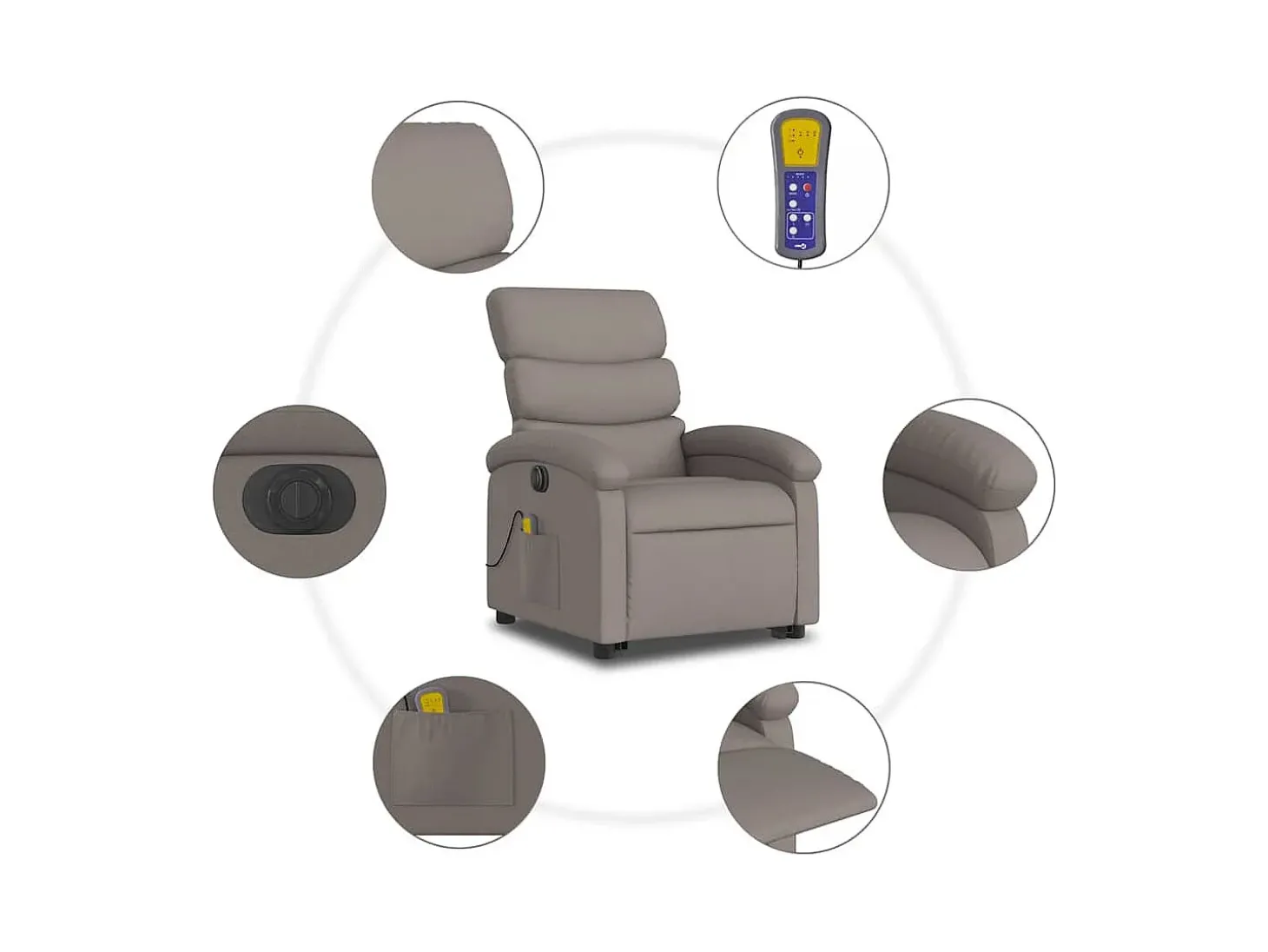 Poltrona elétrica elevatória massagens tecido cinza-acastanhado SHL106098