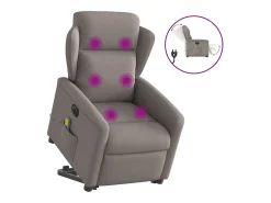 Poltrona elétrica elevatória massagens tecido cinza-acastanhado SHL113899