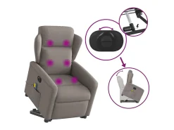 Poltrona elétrica elevatória massagens tecido cinza-acastanhado SHL113899