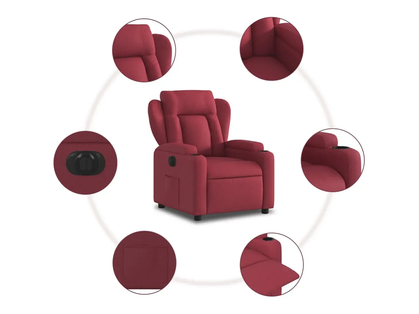Poltrona elétrica reclinável tecido vermelho tinto