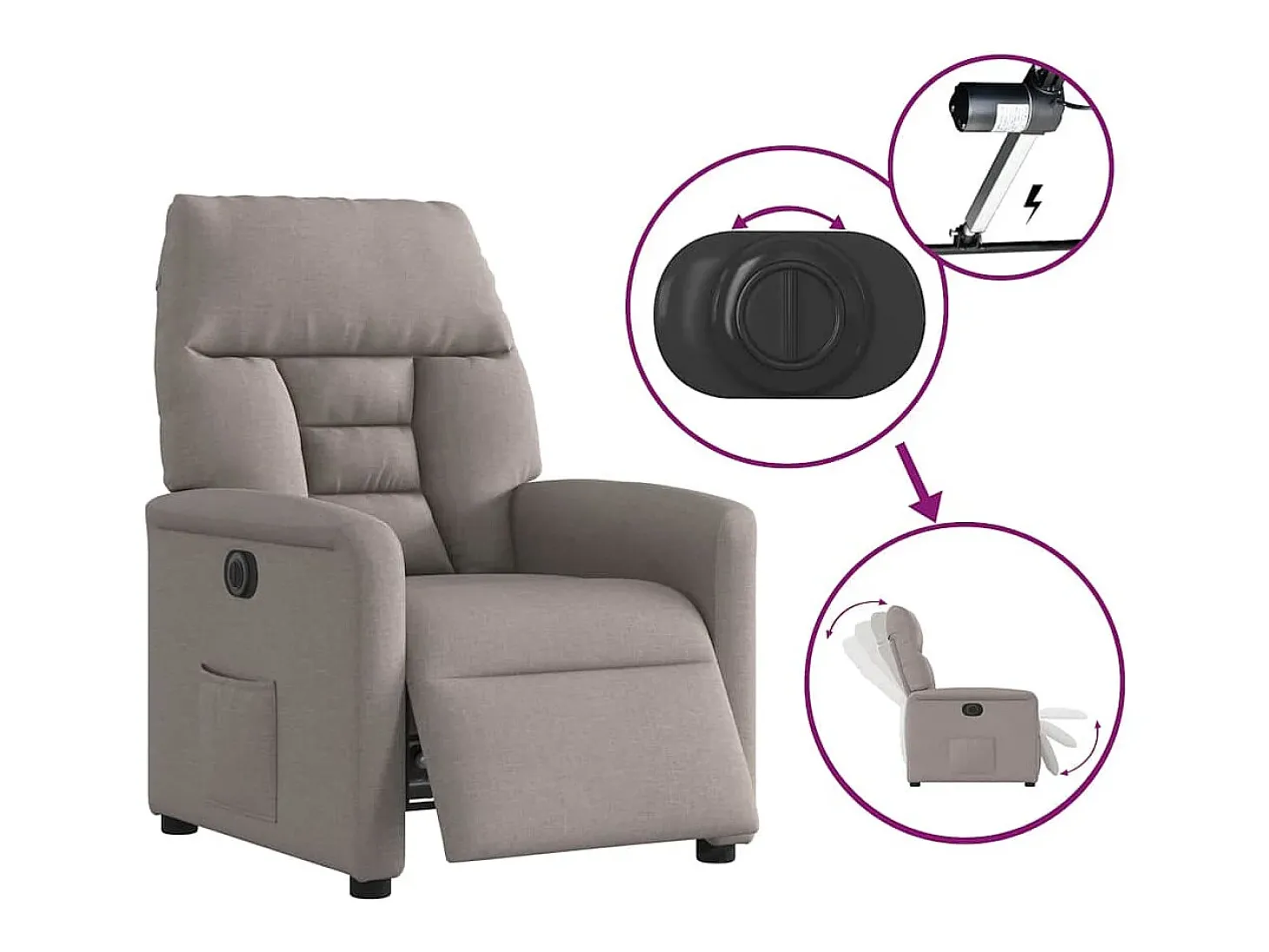 Poltrona elétrica reclinável tecido cinzento-acastanhado SHL311553