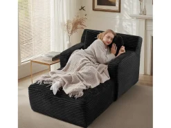 Poltrona em bombazine - Sofá-cama preto - Não necessita de montagem