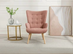 Poltrona em tecido cor-de-rosa capitonê estilo escandinavo VATELY
