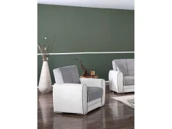 Poltrona Enrique, Poltrona container para sala, conversível em cama, Poltrona relaxante em tecido acolchoado, 97x84h91 cm, Branco e Cinza Claro