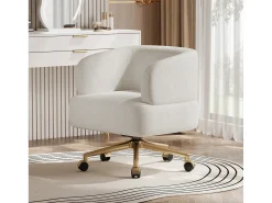 Poltrona giratória - 71 x 60 x 71 cm - com 5 rodízios - rotação de 360° - chenille - bege