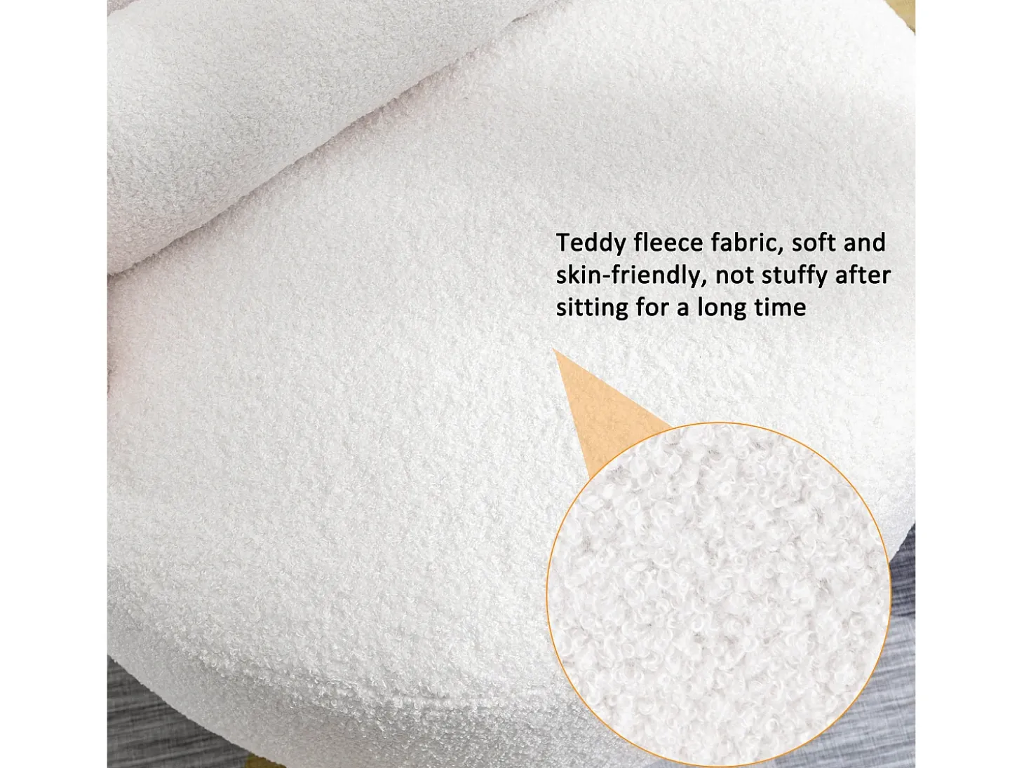 Poltrona giratória com almofada lombar - Tecido Teddy - Branco
