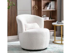 Poltrona giratória com almofada lombar - Tecido Teddy - Branco