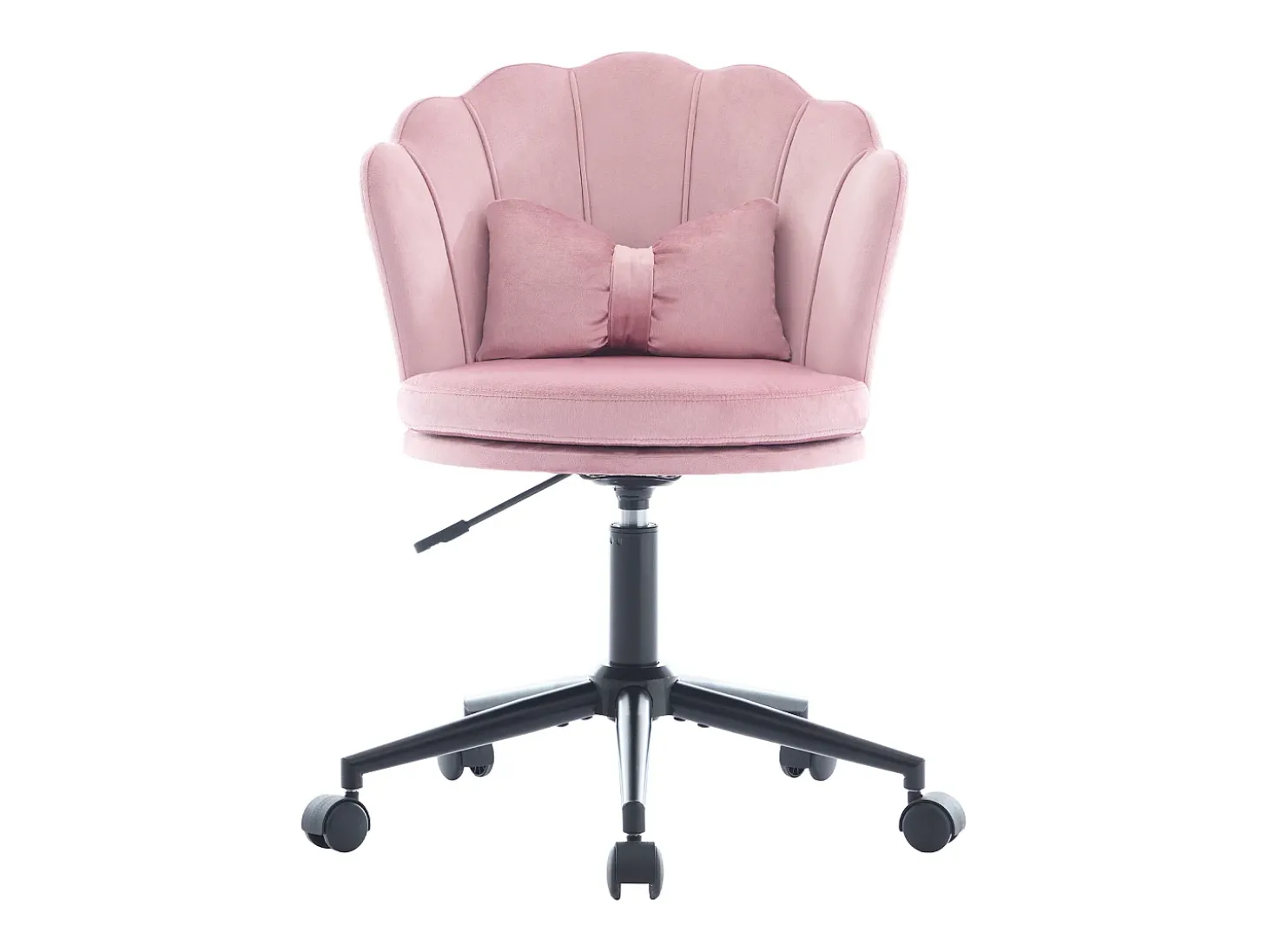 Poltrona giratória com altura regulável - Encosto em forma de pétala - 55 x 42 x 73-83 cm - Veludo - Rosa