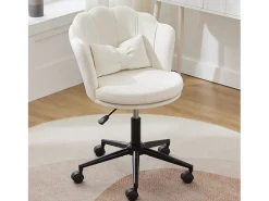 Poltrona giratória com altura regulável - Encosto em forma de pétala - 55 x 42 x 73-83 cm - Veludo - Bege