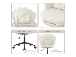 Poltrona giratória com altura regulável - Encosto em forma de pétala - 55 x 42 x 73-83 cm - Veludo - Bege