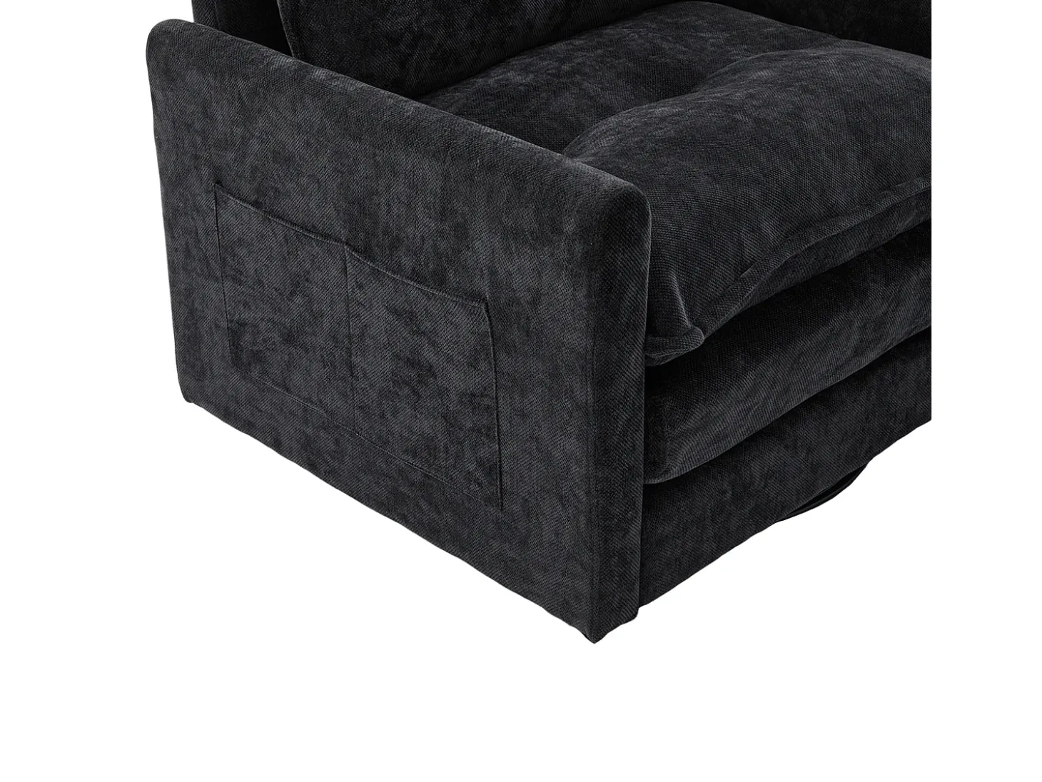 Poltrona giratória com bolso lateral - Tecido chenille - Preto