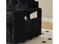 Poltrona giratória com bolso lateral - Tecido chenille - Preto