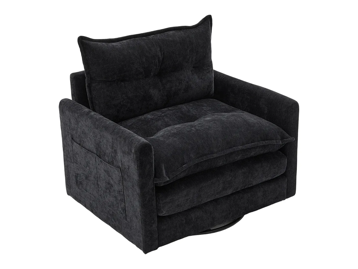 Poltrona giratória com bolso lateral - Tecido chenille - Preto