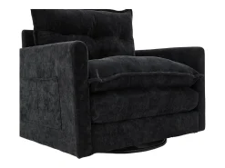 Poltrona giratória com bolso lateral - Tecido chenille - Preto