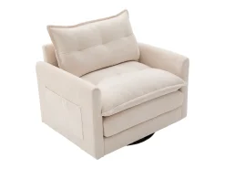 Poltrona giratória com bolso lateral - Tecido chenille - Bege