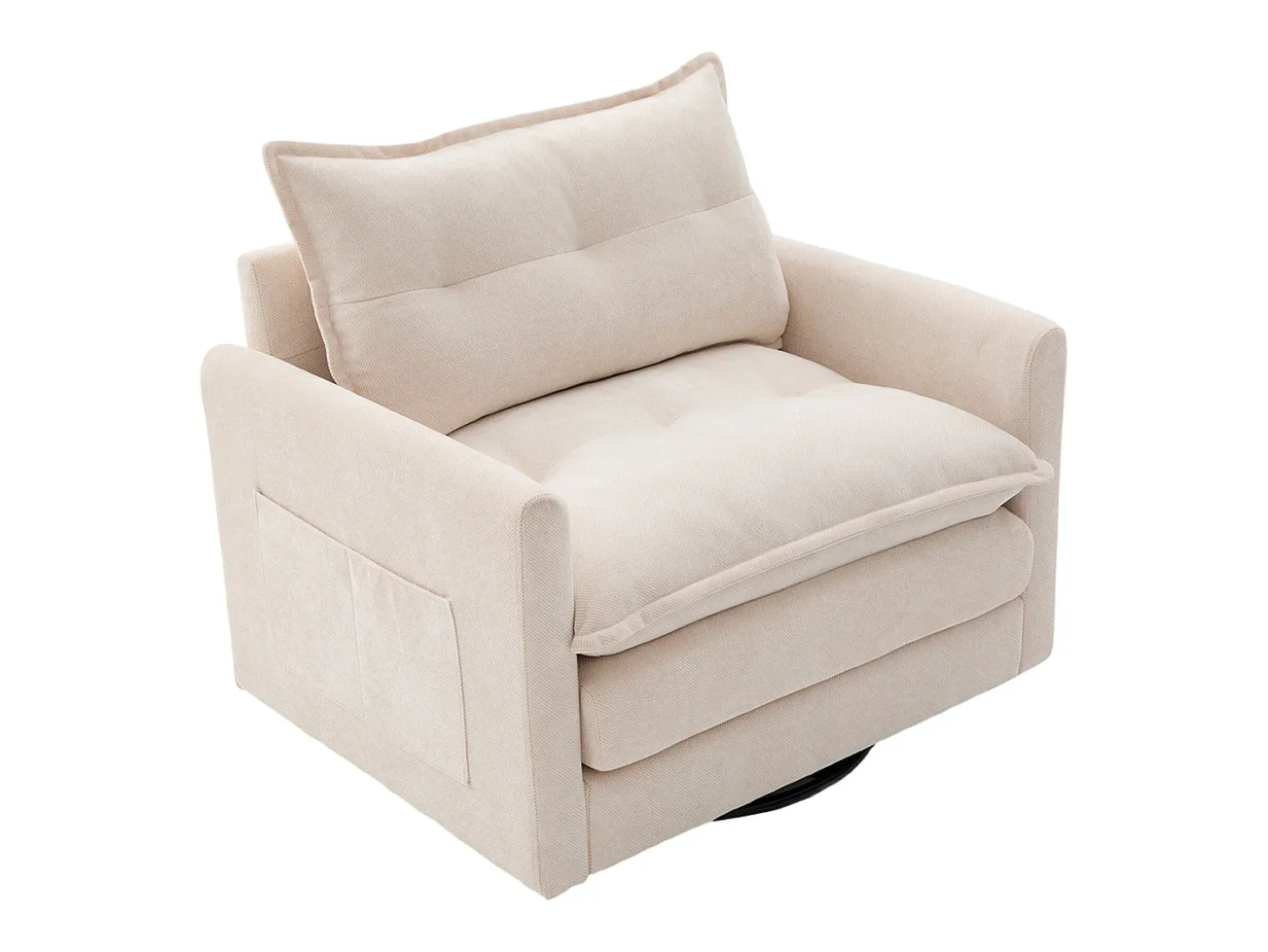 Poltrona giratória com bolso lateral - Tecido chenille - Bege